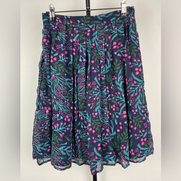 ModCloth Navy Pleated Multicolor Floral Lined Skirt - Picture 5 of 7